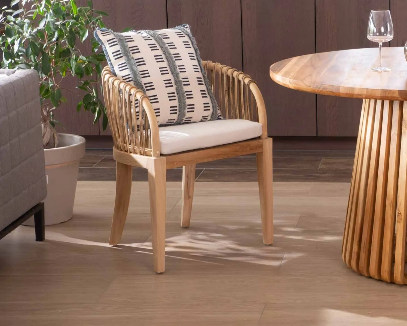 Hot Chaise de jardin en teck et rotin "Wilma" Chaise