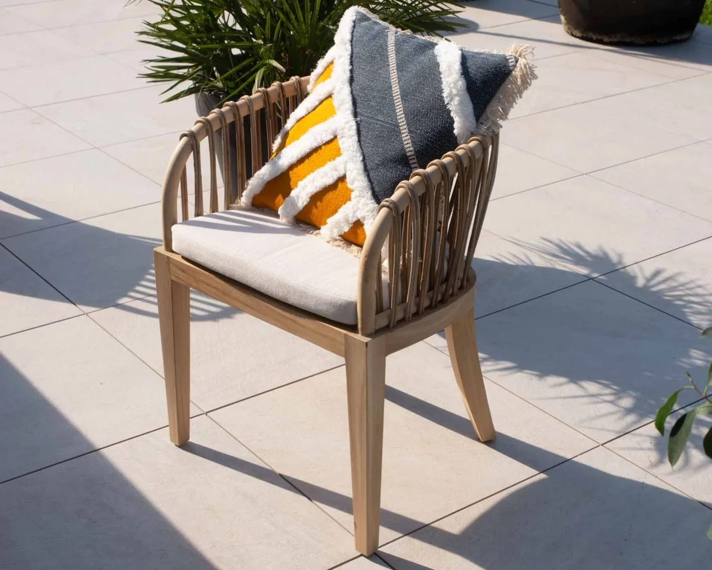 Hot Chaise de jardin en teck et rotin "Wilma" Chaise