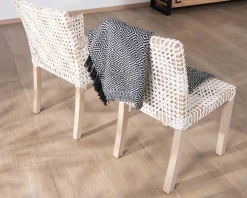 Best Chaise de repas avec accoudoirs en cuir blanc tressé et teck