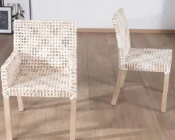 Best Chaise de repas avec accoudoirs en cuir blanc tressé et teck