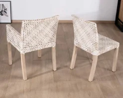 Best Chaise de repas avec accoudoirs en cuir blanc tressé et teck