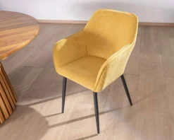 Clearance Chaise de repas avec accoudoirs en velours côtelé jaune "Scotty" et pieds métal noir Chaise