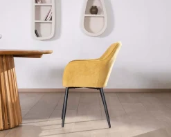 Clearance Chaise de repas avec accoudoirs en velours côtelé jaune "Scotty" et pieds métal noir Chaise