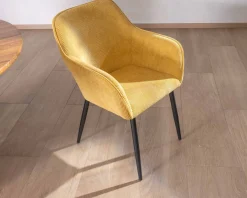 Clearance Chaise de repas avec accoudoirs en velours côtelé jaune