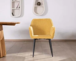 Clearance Chaise de repas avec accoudoirs en velours côtelé jaune