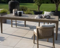 Sale Chaise de repas confortable et haut de gamme en teck sablé avec coussins beiges "Vérone" Chaise