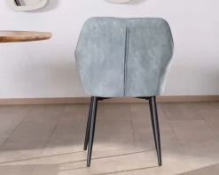 Best Chaise de repas contemporaine en velours côtelé bleu clair et pieds métal noir "Scotty" Chaise