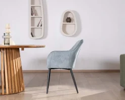 Best Chaise de repas contemporaine en velours côtelé bleu clair et pieds métal noir 