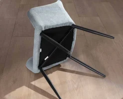 Best Chaise de repas contemporaine en velours côtelé bleu clair et pieds métal noir 