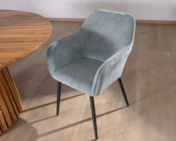 Best Chaise de repas contemporaine en velours côtelé bleu clair et pieds métal noir 