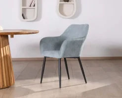 Best Chaise de repas contemporaine en velours côtelé bleu clair et pieds métal noir 