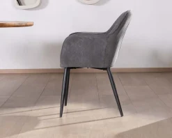 New Chaise de repas contemporaine en tissu velours gris foncé