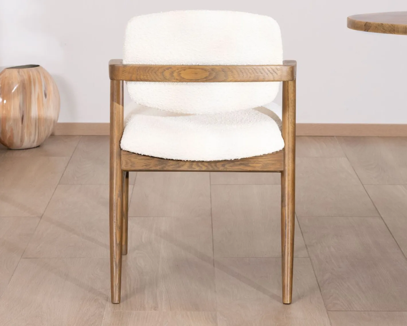 Best Chaise de repas design en frêne foncé et tissu bouclette "Isadora" Chaise