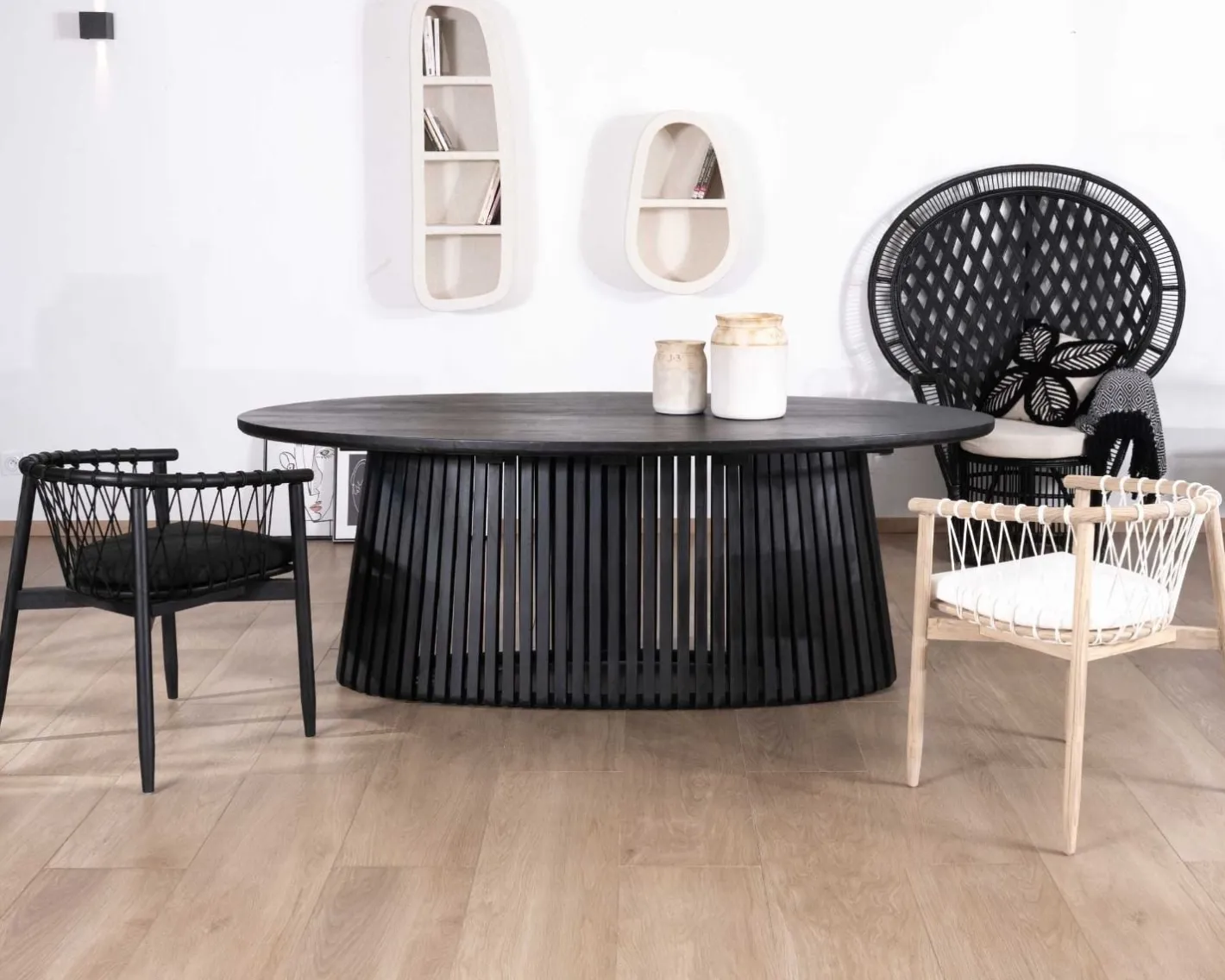 Online Chaise de repas en bois et corde tressée "Katue" Chaise