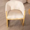New Chaise de repas enveloppante style rétro chic "Isadora" tissu beige et bois Chaise