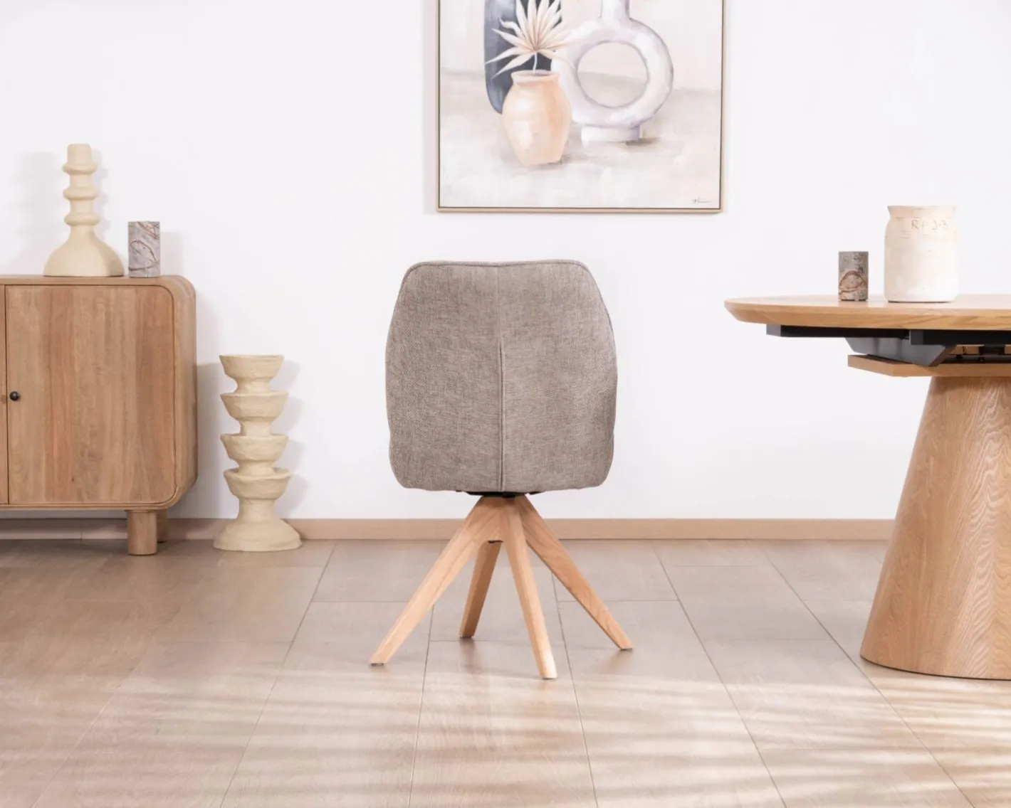 Online Chaise de repas esprit scandinave "Miloé" tissu chenillé gris et pieds bois 360° Chaise
