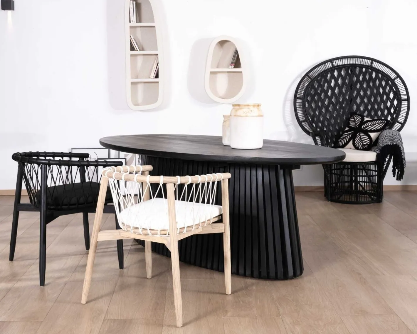 Best Chaise de repas noire en bois et corde tressée "Katue" Chaise