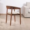 Clearance Chaise de repas style rétro "Polo" en manguier et assise tissu blanc Chaise
