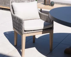 Clearance Chaise d'extérieur haut de gamme tressée en teck et textile chiné "Porticcio" Chaise