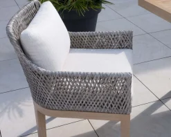 Clearance Chaise d'extérieur haut de gamme tressée en teck et textile chiné "Porticcio" Chaise