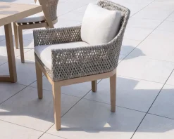 Clearance Chaise d'extérieur haut de gamme tressée en teck et textile chiné