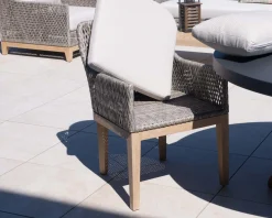 Clearance Chaise d'extérieur haut de gamme tressée en teck et textile chiné