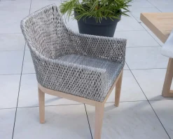 Clearance Chaise d'extérieur haut de gamme tressée en teck et textile chiné