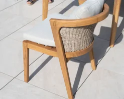 Online Chaise d'extérieur haut de gamme et design en teck avec coussins écru chiné 