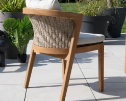 Online Chaise d'extérieur haut de gamme et design en teck avec coussins écru chiné 