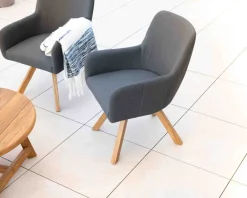 New Chaise en tissu Sunbrella gris foncé et pieds teck
