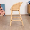 Clearance Chaise haute en rotin style ethnique chic "Noho" avec assise en tissu beige Chaise De Bar|Tabouret De Bar