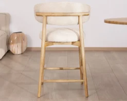Clearance Chaise haute style scandinave "Isadora" en bois et tissu bouclette Chaise De Bar