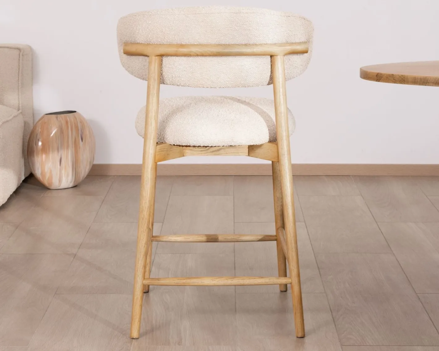 Clearance Chaise haute style scandinave "Isadora" en bois et tissu bouclette Chaise De Bar