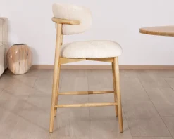 Clearance Chaise haute style scandinave "Isadora" en bois et tissu bouclette Chaise De Bar