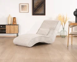 Chaise longue d'intérieur design en tissu tramé blanc cassé "Syltan" Fauteuil
