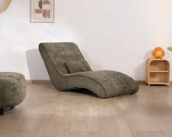Online Chaise longue d'intérieur design en tissu chenillé vert foncé "Syltan" Fauteuil
