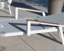 Online Chaise longue grise avec accoudoirs teck 