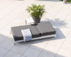 Discount Chaise longue haut de gamme matelassée gris foncé alu blanc 