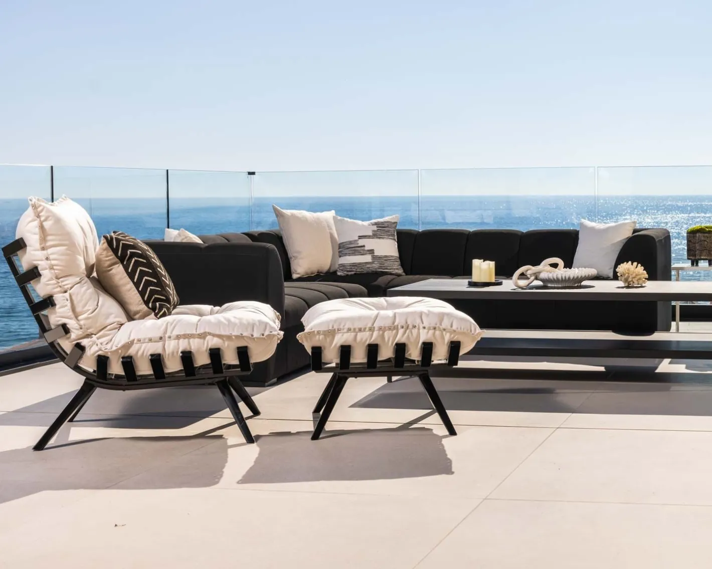 Outlet Chaise longue haut de gamme modulaire structure aluminium noire "Lisca" Bain De Soleil|Fauteuil De Jardin