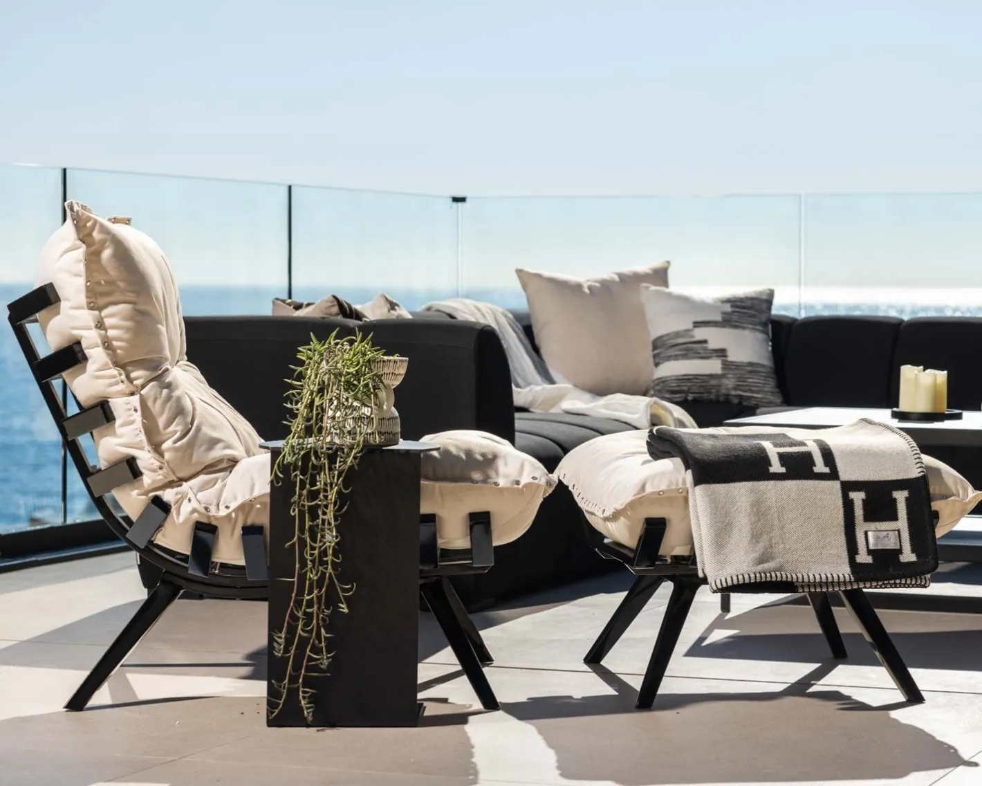 Outlet Chaise longue haut de gamme modulaire structure aluminium noire "Lisca" Bain De Soleil|Fauteuil De Jardin