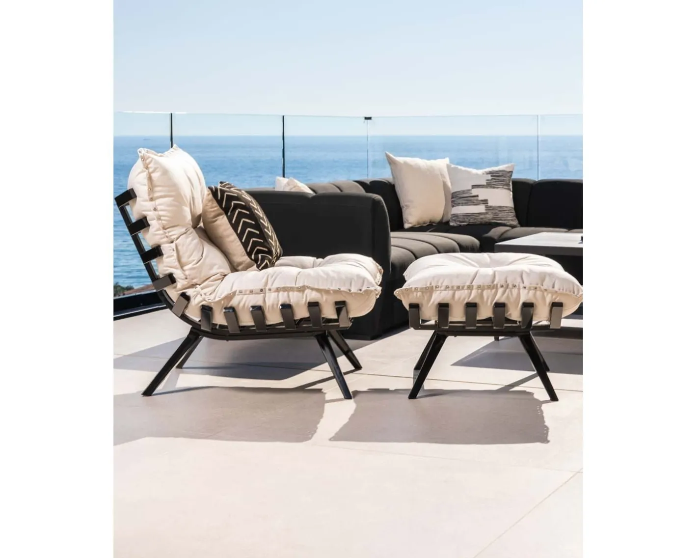 Outlet Chaise longue haut de gamme modulaire structure aluminium noire "Lisca" Bain De Soleil|Fauteuil De Jardin