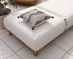 Best Chaise longue luxueuse teck et tissu écru sans surpiqure 