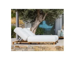 Sale Chaise longue ultra confort teck tissu Sunbrella blanc cassé 