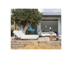 Sale Chaise longue ultra confort teck tissu Sunbrella blanc cassé 