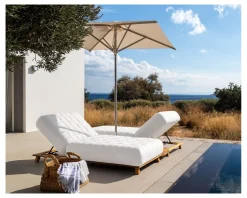 Sale Chaise longue ultra confort teck tissu Sunbrella blanc cassé 