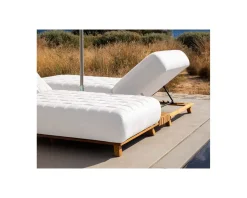 Sale Chaise longue ultra confort teck tissu Sunbrella blanc cassé 