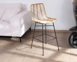 New Chaise mi-hauteur en rotin et pieds métal "Coco" Chaise De Bar