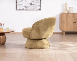 Sale Chauffeuse design enveloppant sur pied 360° en tissu chenillé vert doré