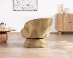 Sale Chauffeuse design enveloppant sur pied 360° en tissu chenillé vert doré