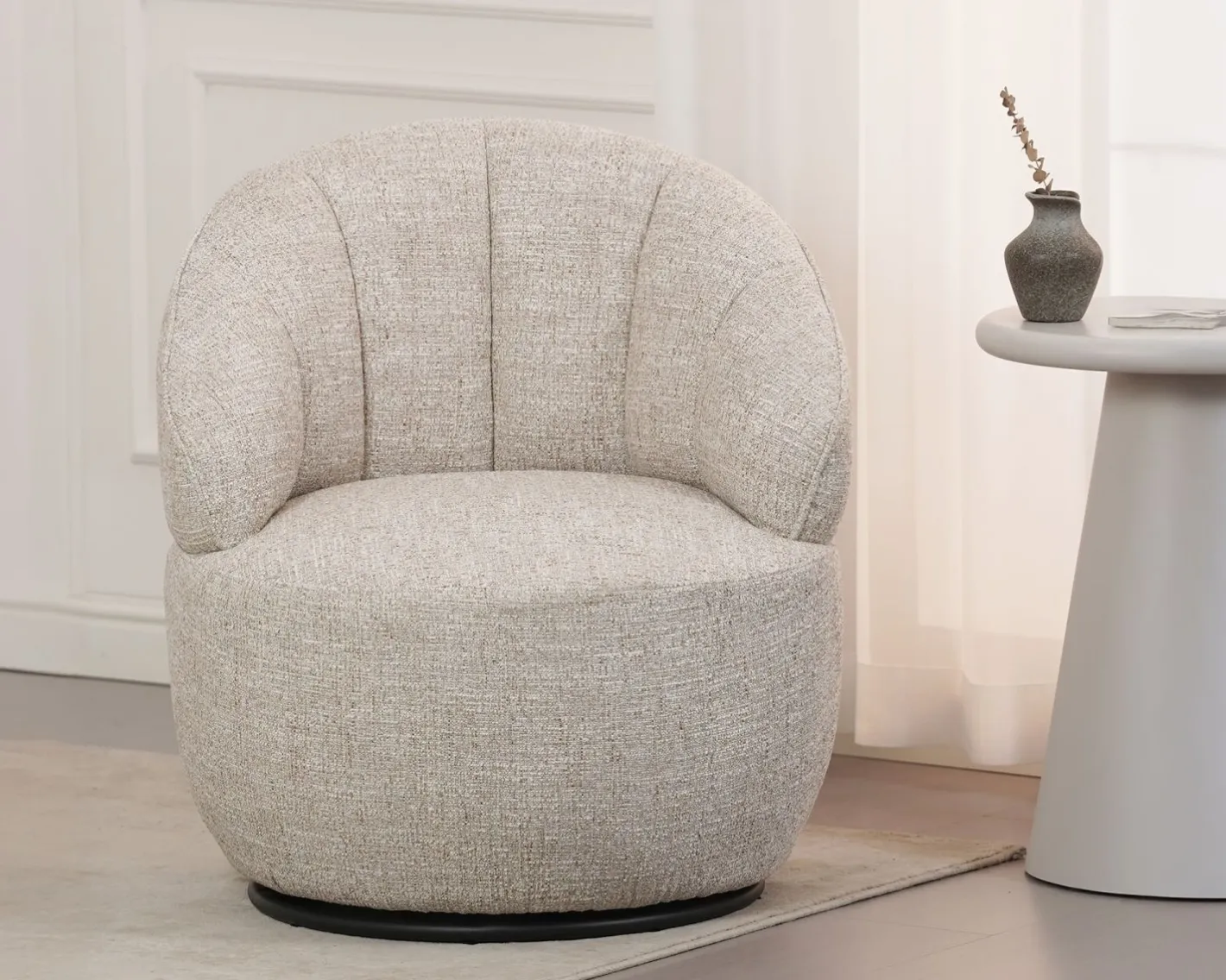 New Chauffeuse effet boule avec surpiqures en tissu bouclette beige tramé "Sweet Culture" esprit cocoon Fauteuil